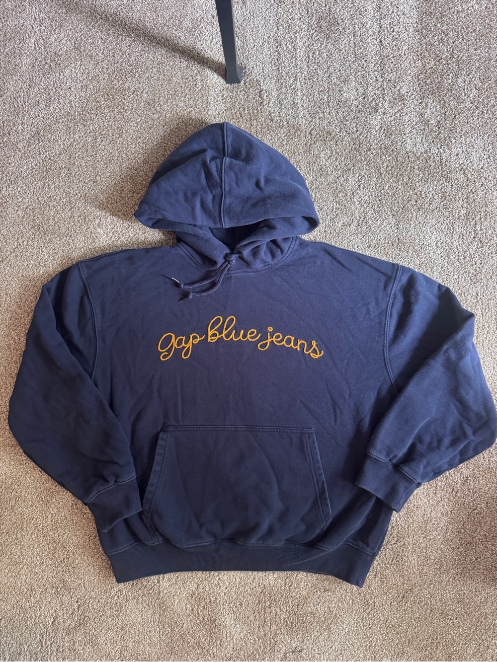 GAP Navy Hoodie with Gold Script Logo